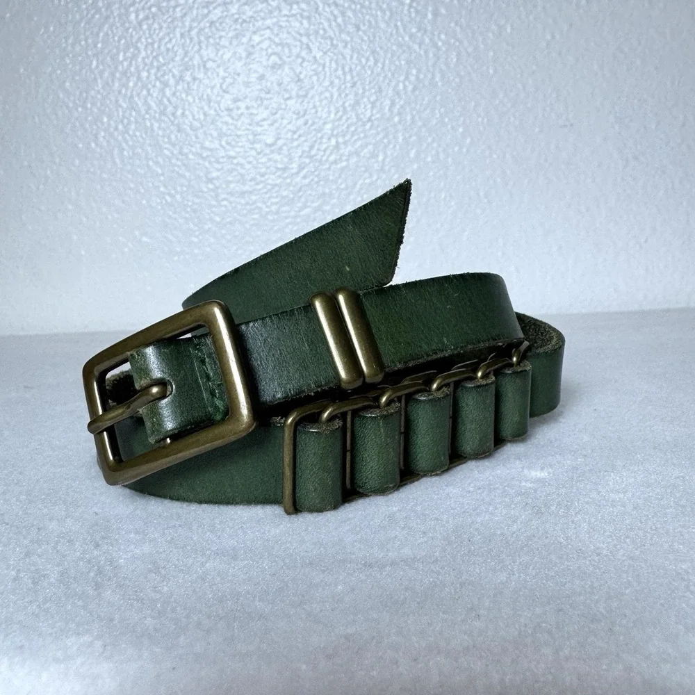 Y2K Gap Green Leather Belt Womens Small Gold Tone Buckle Utility Grunge Punk